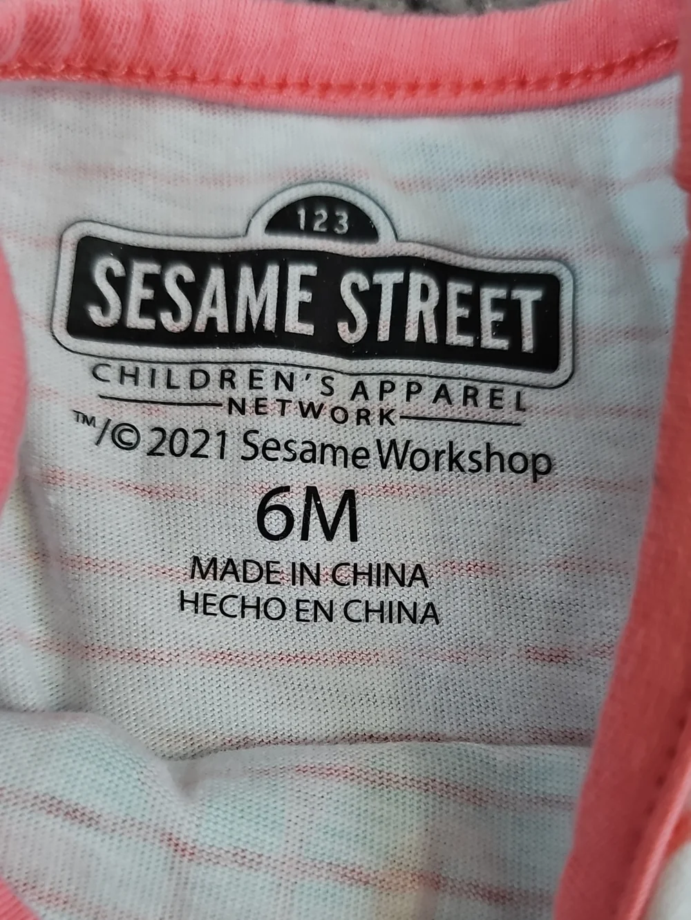 Sesame Street Baby Set Sz 6 Month Pink & White Long Sleeve Ruffle Shirt & Pants
